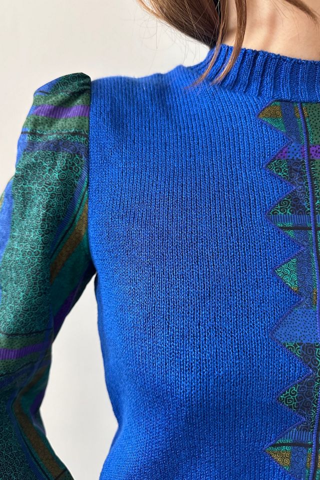 Vintage Blue Sweater with Silky Sleeves Selected by KA.TL.AK #2