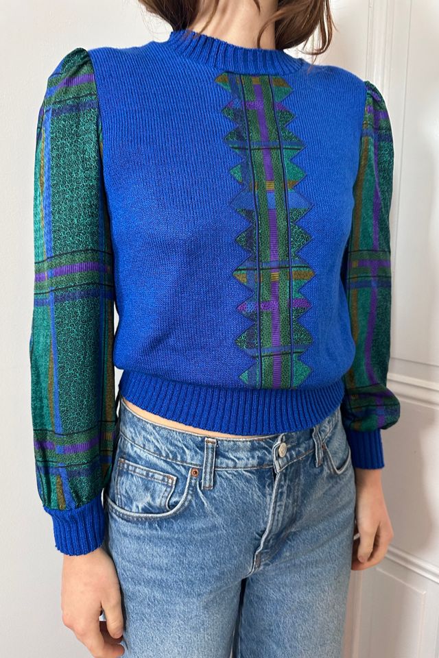Vintage Blue Sweater with Silky Sleeves Selected by KA.TL.AK #3