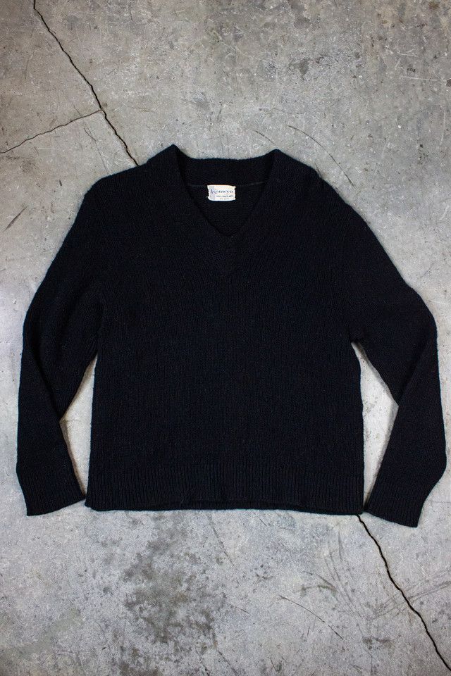 Vintage 70s Kenwyn Black V-Neck Sweater Selected by Black Shag Vintage #1