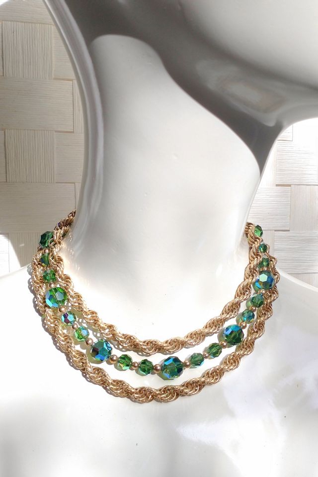 1960's Crystal Bead Triple Strand Necklace #1