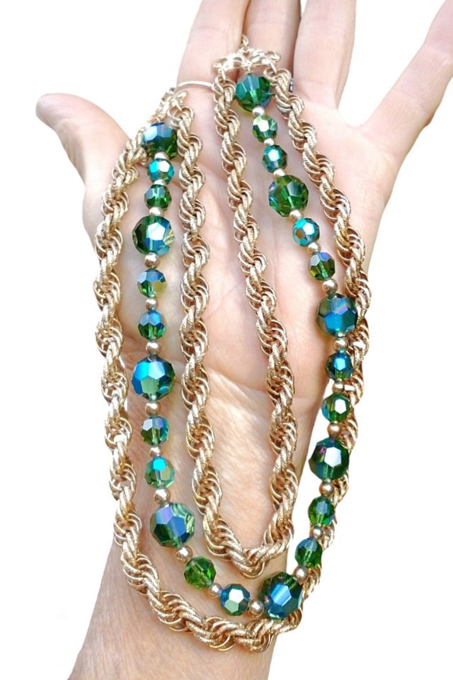 1960's Crystal Bead Triple Strand Necklace #2