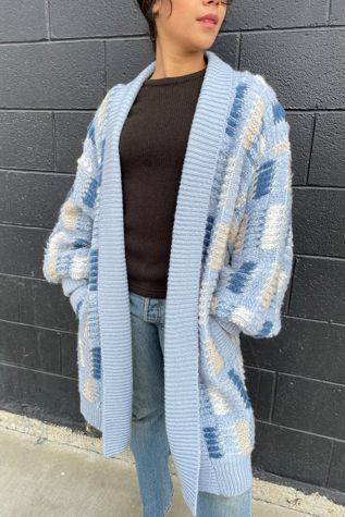 Vintage 1970's Blue Stripped  Sweater Cocoon Coat Selected by FernMercantile