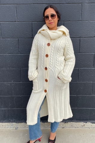 Vintage 1970's Ivory Knit Sweater Coat with Belt/ScarfSelected by FernMercantile