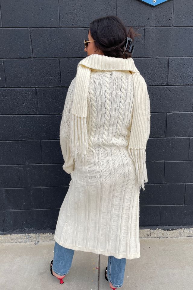 Vintage 1970's Ivory Knit Sweater Coat with Belt/ScarfSelected by FernMercantile #1