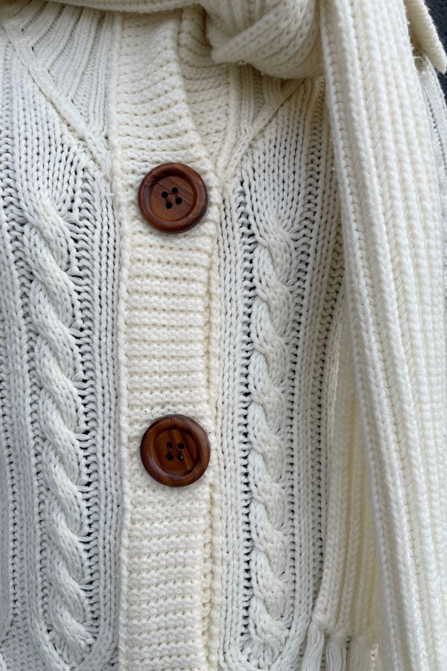Vintage 1970's Ivory Knit Sweater Coat with Belt/ScarfSelected by FernMercantile #2