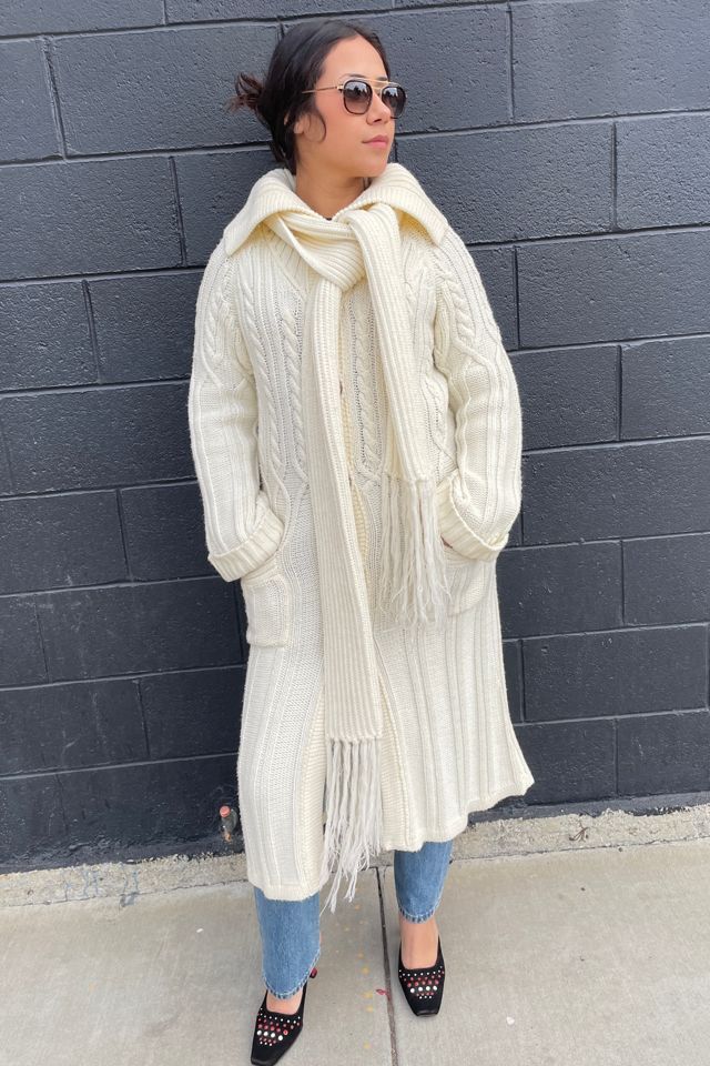 Vintage 1970's Ivory Knit Sweater Coat with Belt/ScarfSelected by FernMercantile #3