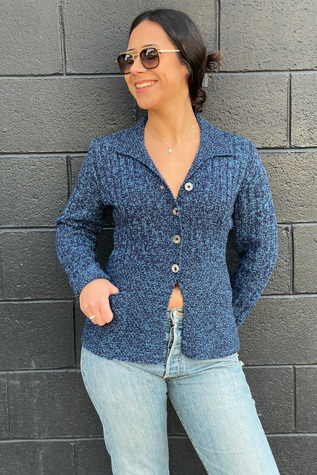 Vintage  2 Tone Blue Handmade Cardigan Sweater Selected by FernMercantile