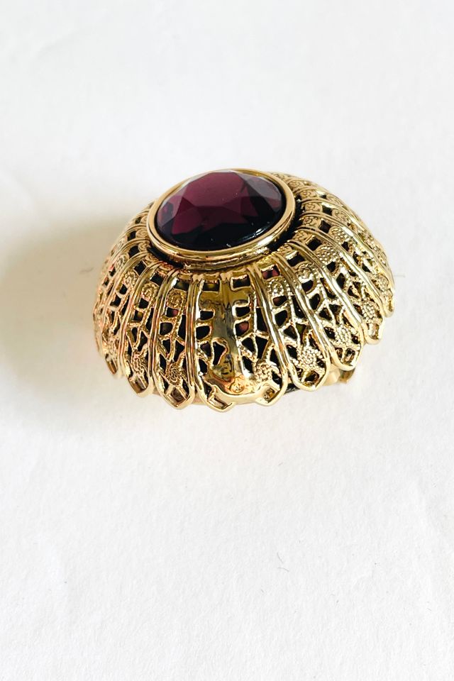 Vintage 1980's Raised Button Clip Earrings with Purple Stone Clip Earrings Selected by FernMercantile #3