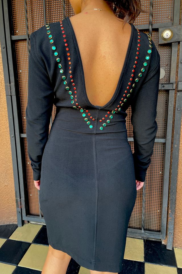 Vintage 1980's Tadashi Sexy Black Jeweled Dress Selected by FernMercantile #2