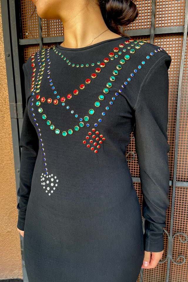 Vintage 1980's Tadashi Sexy Black Jeweled Dress Selected by FernMercantile #3