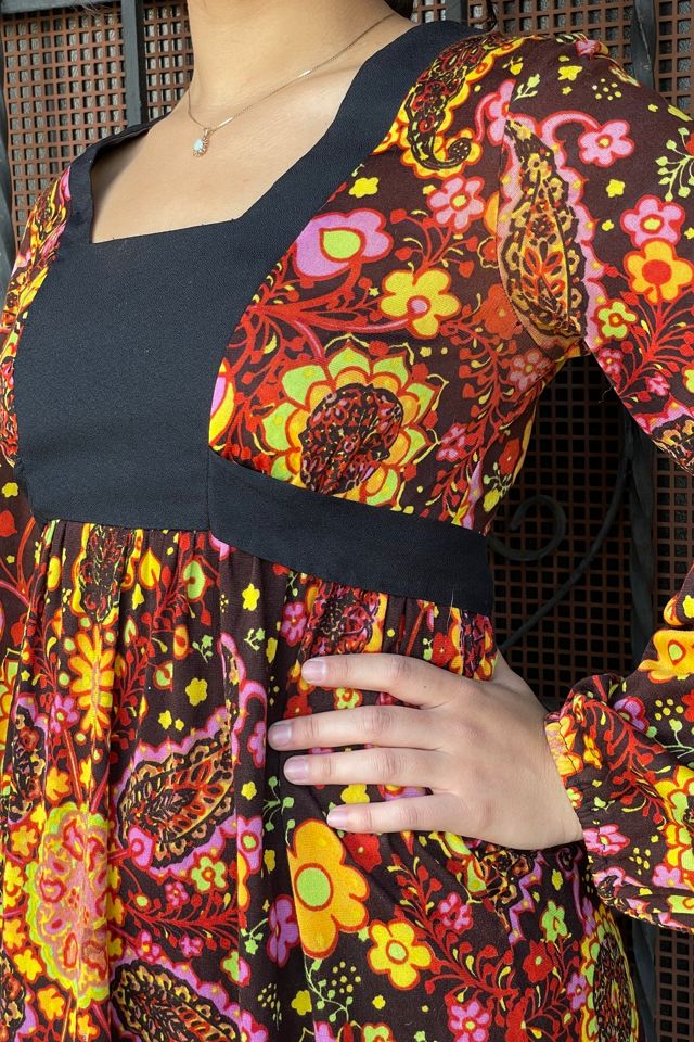 Vintage 1970's Young Edwardian Boho Abstract Floral Dress Selected by FernMercantile #3