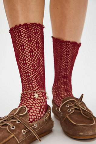Poppy Crochet Socks at Free People in Red Dhalia