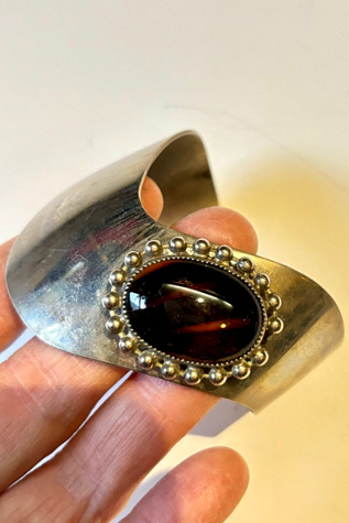 Vintage Silver Cuff Bracelet With Amber InlaySelected by Nomad Vintage