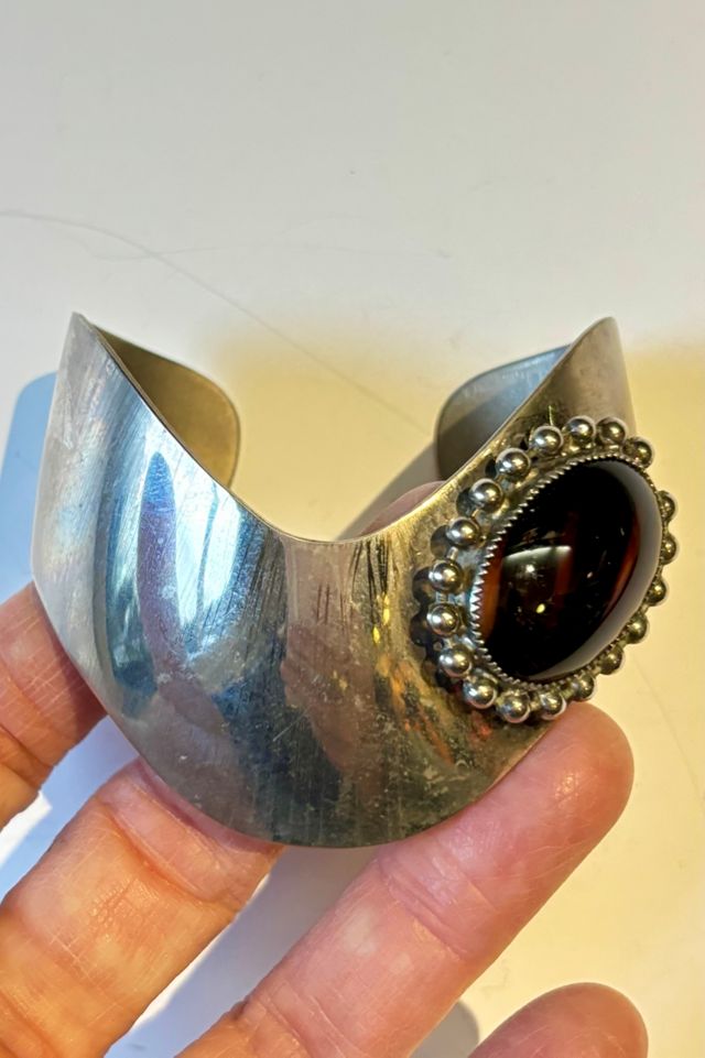 Vintage Silver Cuff Bracelet With Amber InlaySelected by Nomad Vintage #1