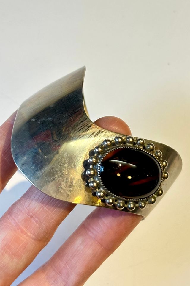 Vintage Silver Cuff Bracelet With Amber InlaySelected by Nomad Vintage #3