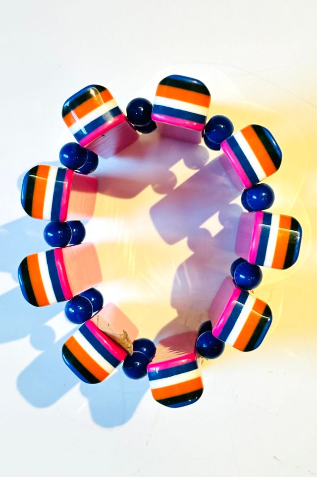 Vintage 1970’s Layer Laminated Lea Stein Elastic Stretch Link Bracelet  Selected by Nomad Vintage #1