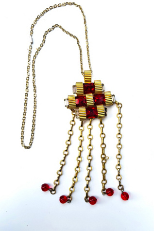 1960’s Dramatic Gold & Red Pendant Statement Necklace Selected by Nomad Vintage