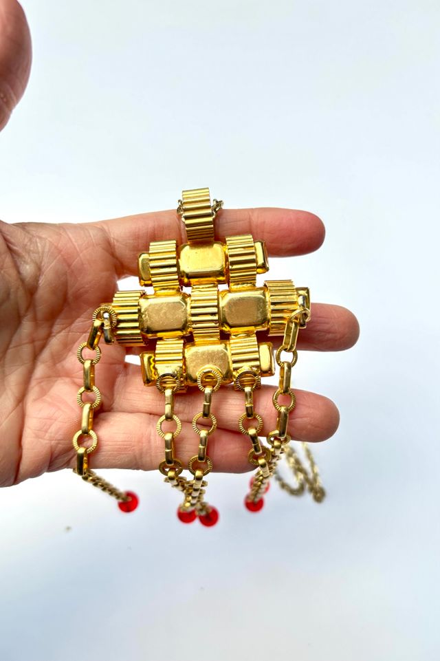 1960’s Dramatic Gold & Red Pendant Statement Necklace Selected by Nomad Vintage #2