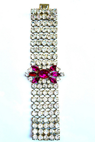 1960’s Crystal Bracelet with Pink Floral Center Selected by Nomad Vintage