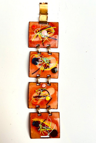 Mid-Century Artist-Made Enamel Large Bead  Link Bracelet Selected by Nomad Vintage