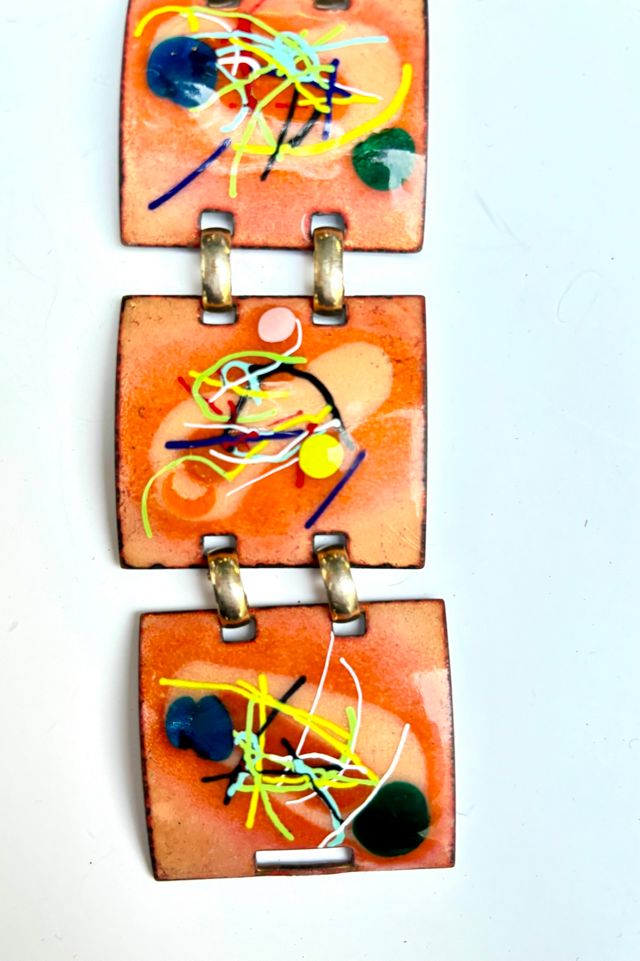 Mid-Century Artist-Made Enamel Large Bead  Link Bracelet Selected by Nomad Vintage #1