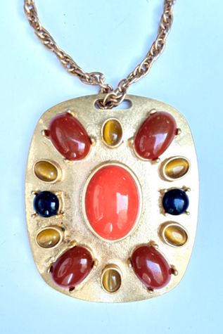 1960’s Colorful Stone & Plastic Pendant Necklace  Selected by Nomad Vintage