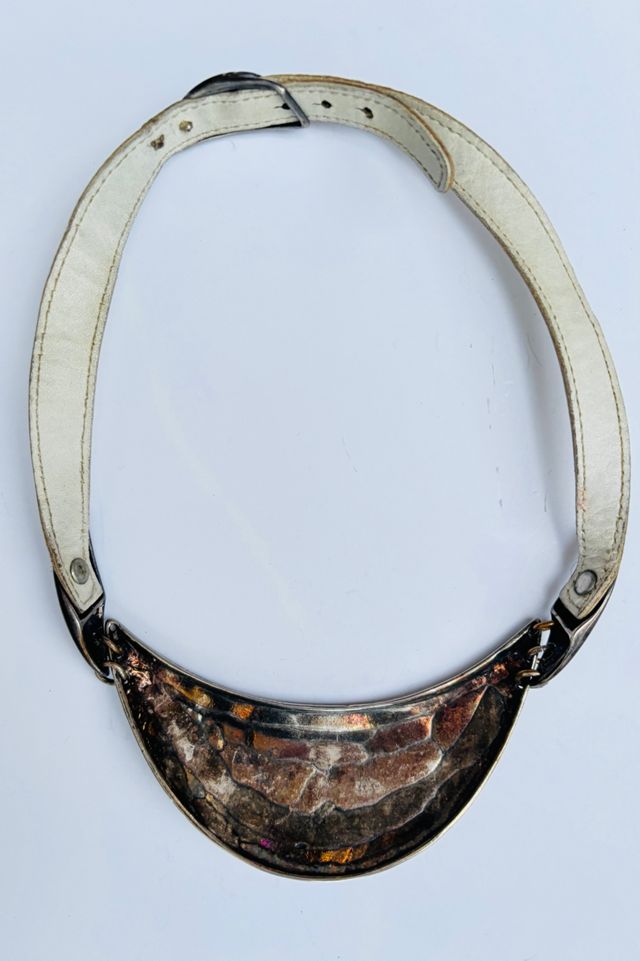 1970’s Artisan-Made Etched Silver Pendant & Leather Strap Choker Selected by Nomad Vintage #2