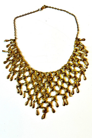 Vintage Brass Ethnic Linked Etched Bead Choker Necklace