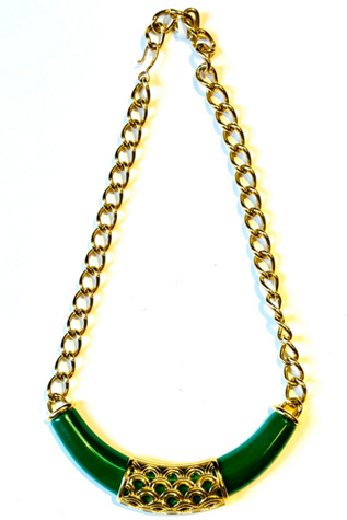 Vintage 1980's Monet Chain Green Pendant Necklace Selected by Nomad Vintage