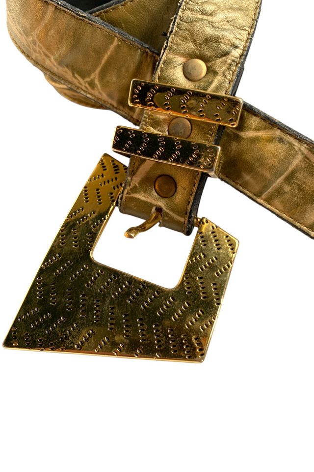 Vintage 1980s Embossed Geometric Buckle Belt Selected by SharpLilTeeth #1