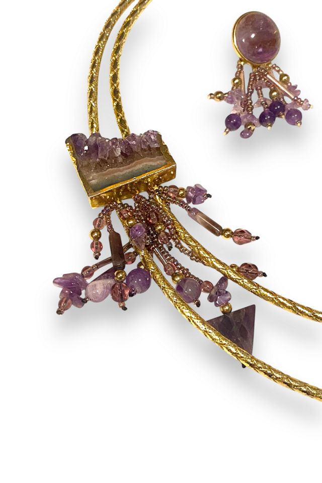1980s Vintage Raw Amethyst Bolo Tie & Earrings Selected by BusyLady Baca & The Goods #1
