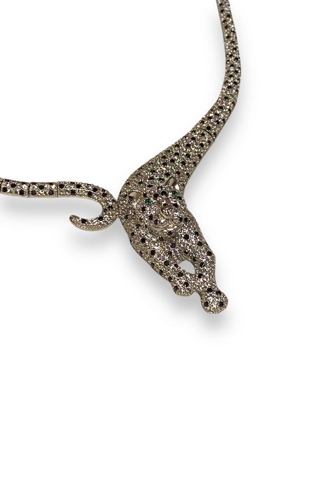 1990s Vintage Sterling Silver Bling Cat Necklace #1