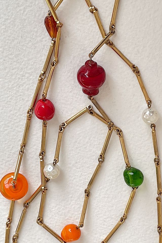 Vintage Chain and Blown Glass Beads Flapper Necklace Selected by MARMALADE #1