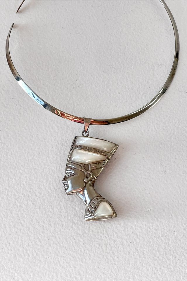 Vintage Sterling Shell and Amber Nefertiti Pendant Collar Necklace Selected by MARMALADE #1