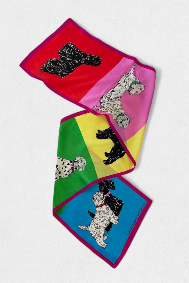 Vintage Signed Adrienne Vittadini Silk Dog Motif Scarf Selected by MARMALADE #1
