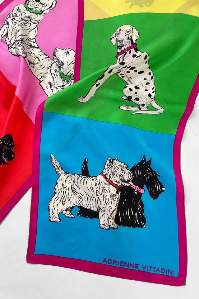Vintage Signed Adrienne Vittadini Silk Dog Motif Scarf Selected by MARMALADE #3
