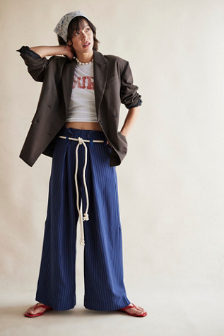 Dimes Tie Pinstripe Trousers by Free People in Blue, Size: US 4
