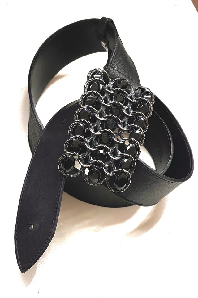 Vintage Neiman Marcus Noir Jeweled Buckle Leather Belt Selected by Anna Corinna #1