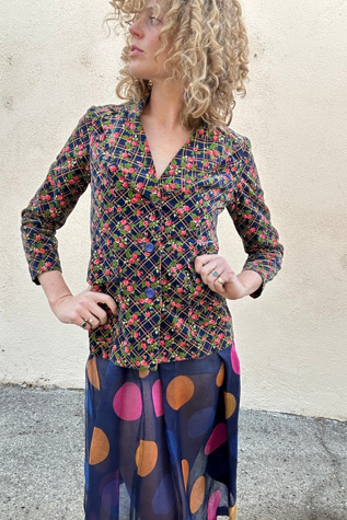Vintage Blue Rose Print Velvet Jacket Selected by The Curatorial Dept.
