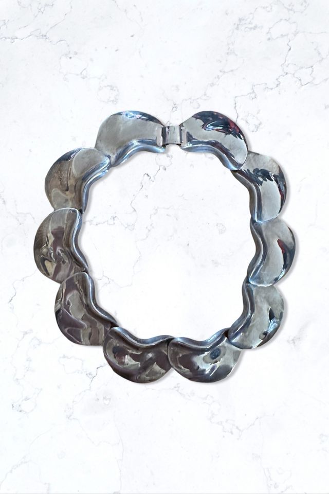 1980s Chunky Silver Modernist Choker And Clip Earrings Set Selected By Ritual Vintage #1
