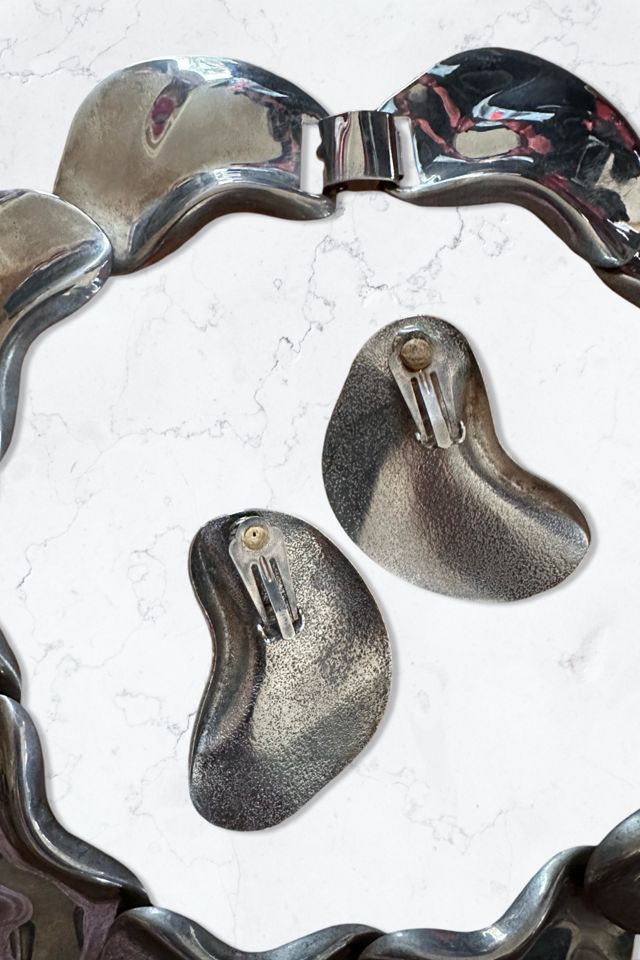 1980s Chunky Silver Modernist Choker And Clip Earrings Set Selected By Ritual Vintage #2