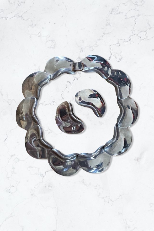 1980s Chunky Silver Modernist Choker And Clip Earrings Set Selected By Ritual Vintage #3