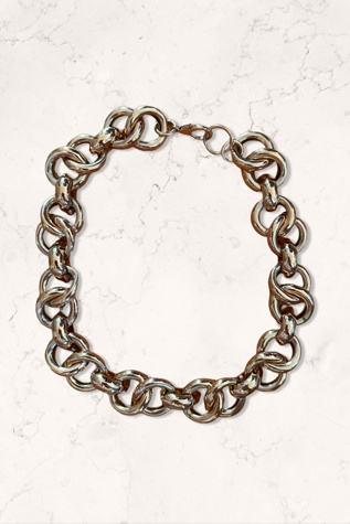 1980s Chunky Gold Tone Link Choker Necklace Selected By Ritual Vintage