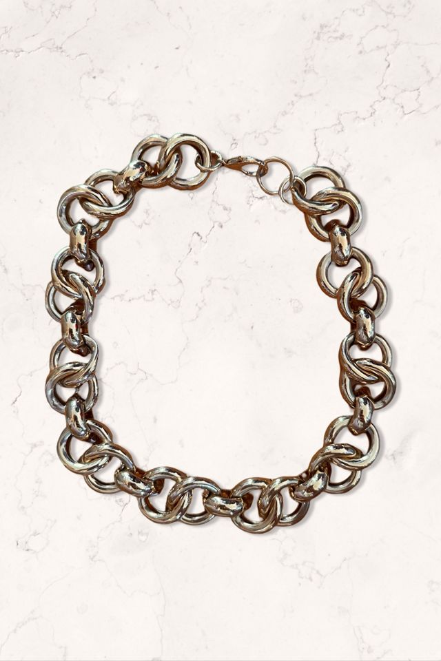 1980s Chunky Gold Tone Link Choker Necklace Selected By Ritual Vintage #1