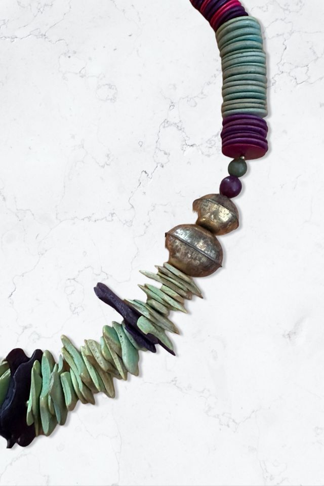 1980s Chunky Wood And Brass Statement Necklace Selected By Ritual Vintage #1