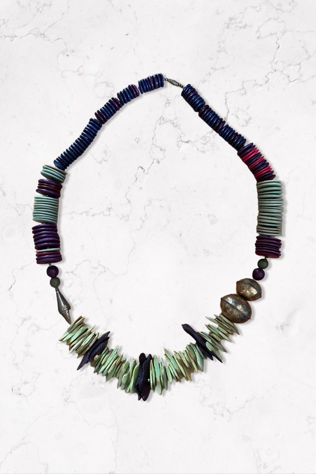 1980s Chunky Wood And Brass Statement Necklace Selected By Ritual Vintage #2