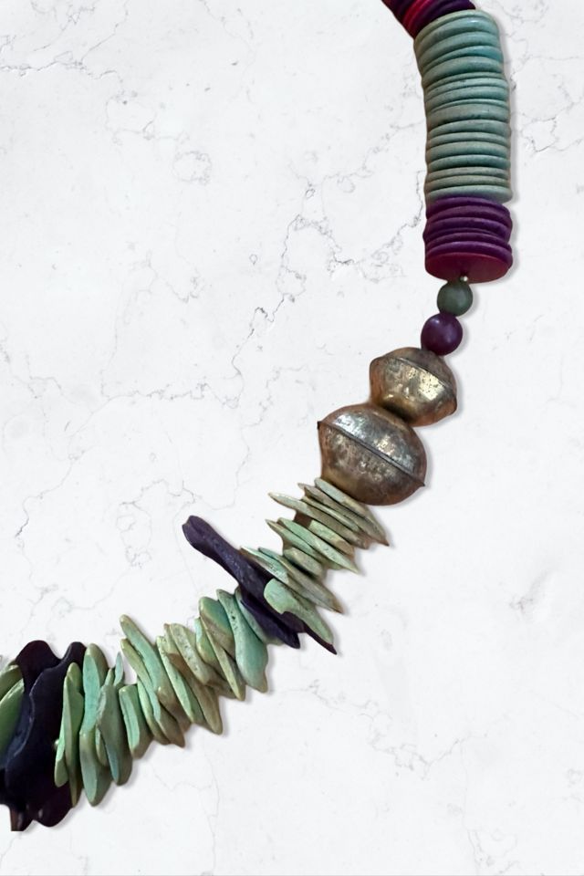 1980s Chunky Wood And Brass Statement Necklace Selected By Ritual Vintage #3