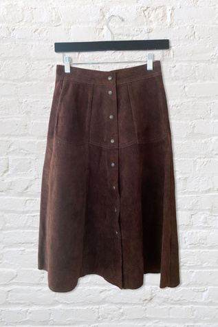 1970s Chocolate Suede Brass Snap Skirt Selected By Ritual Vintage