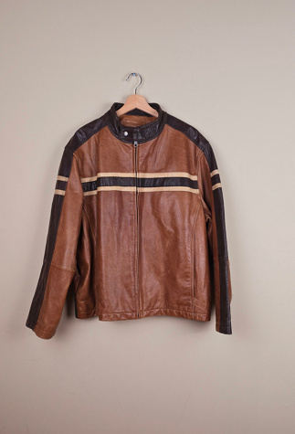 Vintage Biker Leather Jacket with colorblock details (FP43) selected by The Igala NYC