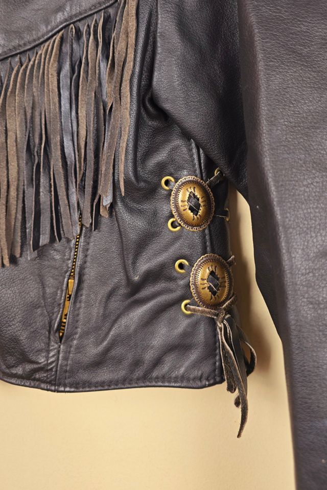 Vintage Western Cropped Leather Jacket with Fringes (FP45